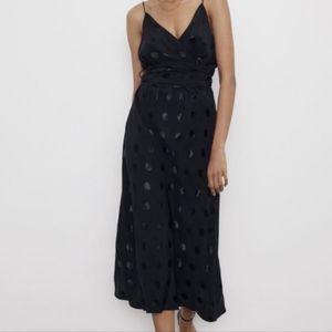 Zara MIDI black polka dot dress